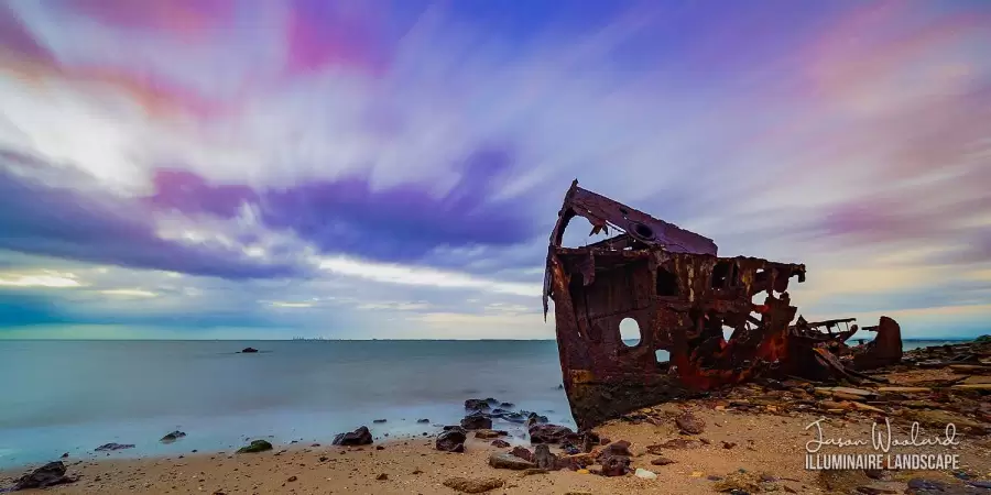 Rusty wreck of the Gayundah, Woody Point, Queensland, Australia