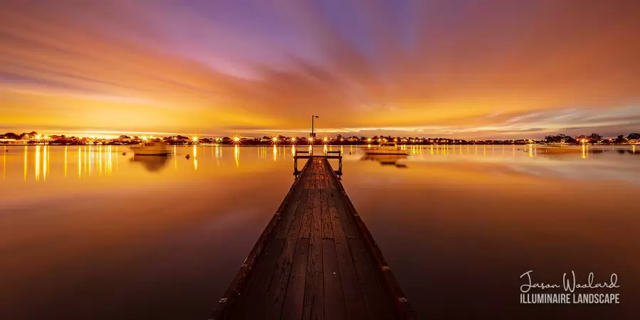 Wooden jetty on Canning River near Deepwater Point Western Australia, Australia