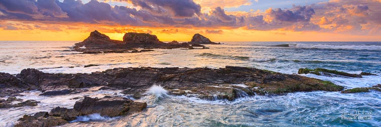 Sunrise over the 'Three Sisters' rocks Broken Head, North Coast, New South Wales, Australia - Illuminaire Landscape